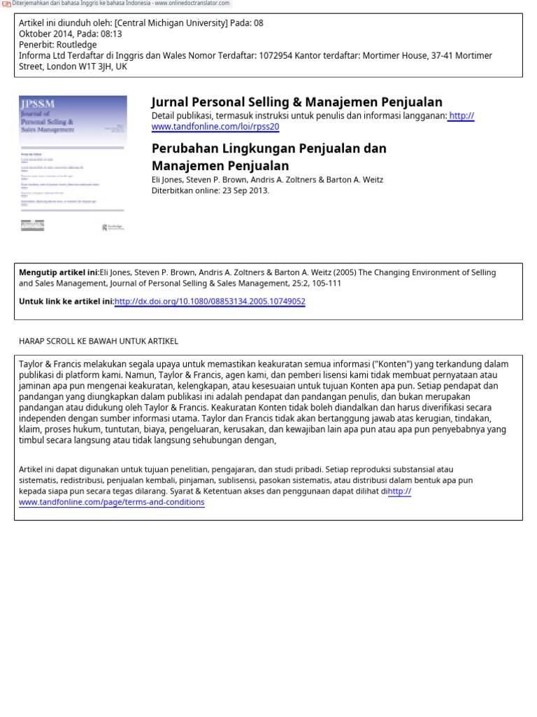 The Changing Environment Of Selling And Sales Management En Id Pdf