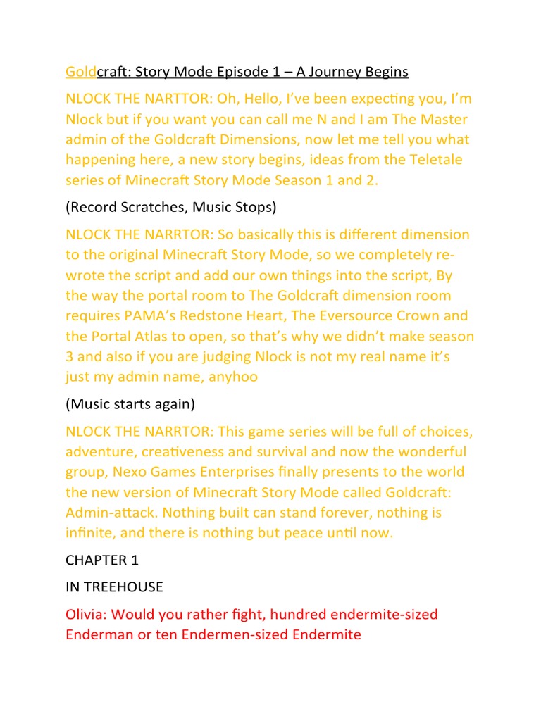 2. STORYLINE FOR EPISODE 1 PDF Minecraft