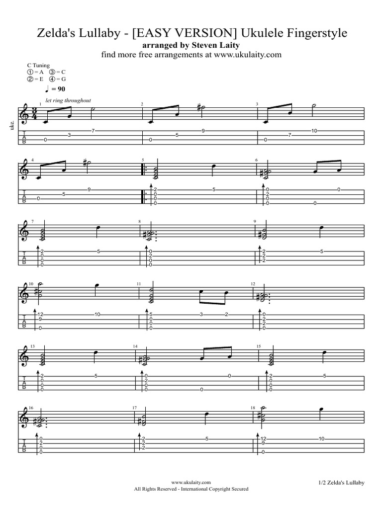 Zeldas Lullaby Ukulele Fingerstyle Tab Easy Version PDF