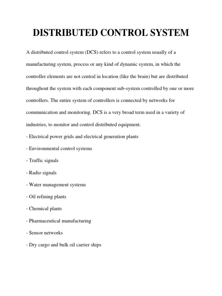 Distributed Control System | PDF | Engineering | Systems Engineering