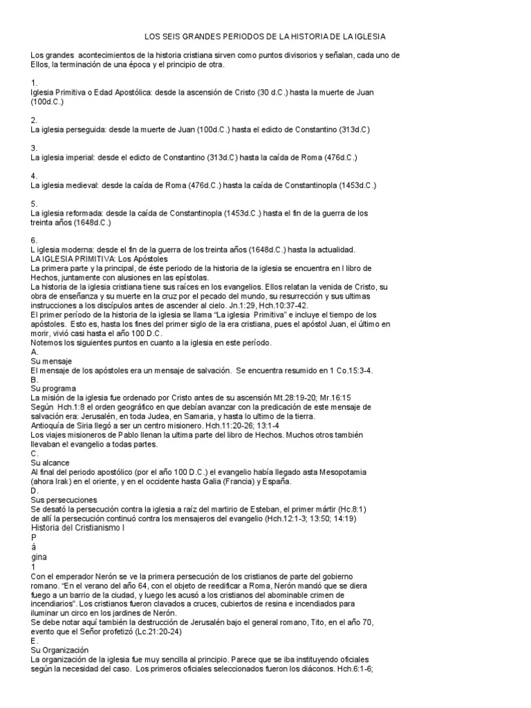 Los Seis Grandes Periodos de La Historia de La Iglesia | PDF | Iglesia ...