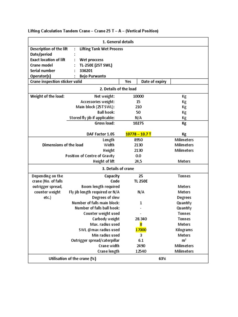 Tandem Lifting Calculation for Crane 25T | PDF | Crane (Machine) | Weight