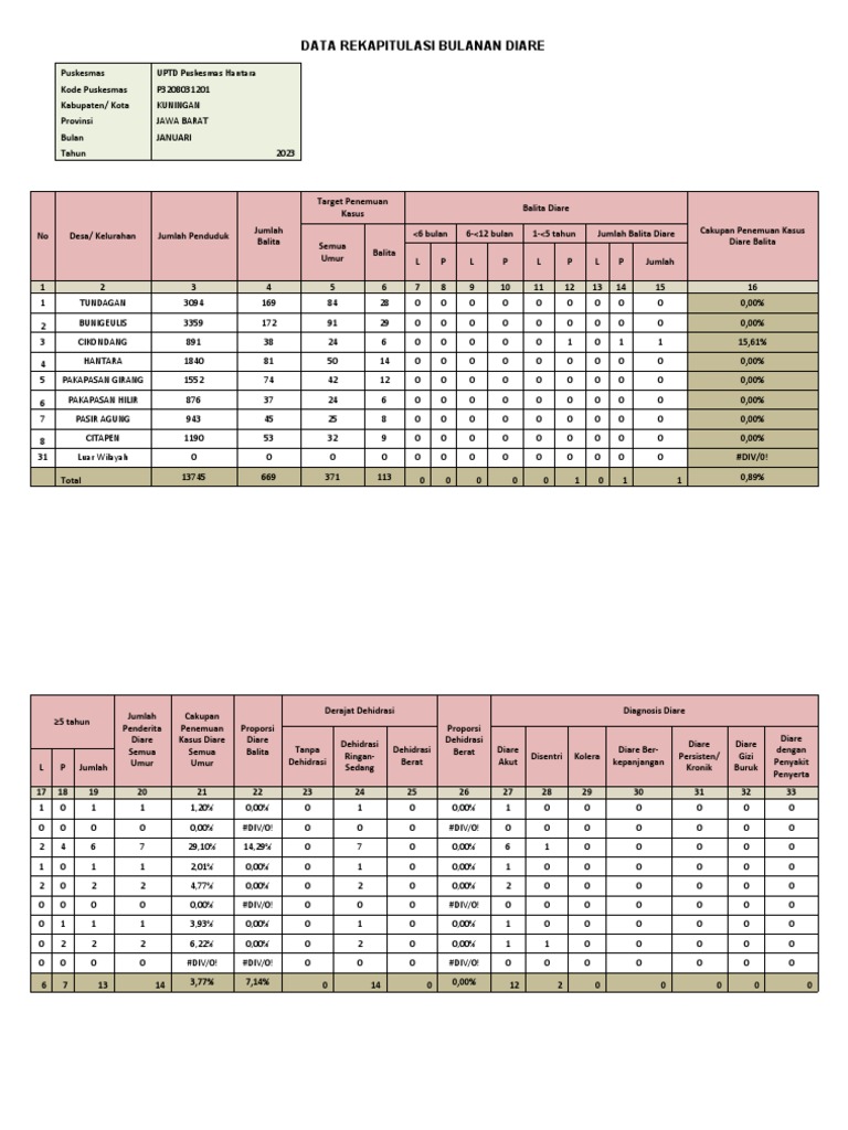 Rekap Bulanan Kasus Diare Puskesmas Hantara | PDF
