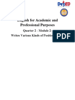 English For Academic and Professional Purposes: Quarter 2 - Module 2: Writes Various Kinds of Position Papers