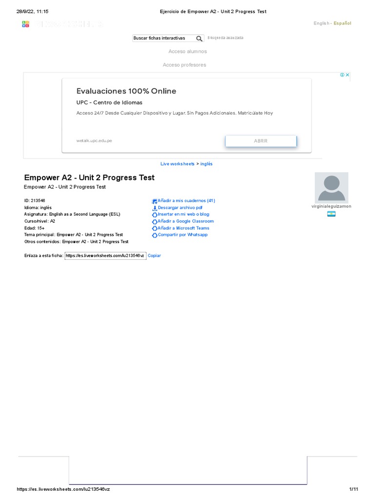 Ejercicio de Empower A2 - Unit 2 Progress Test | PDF | Multimedia ...