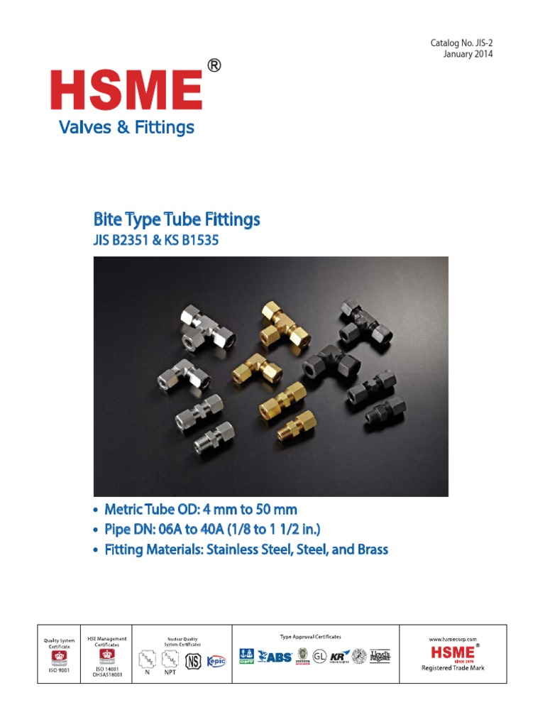 HSME Bite Type Tube Fitting PDF Pipe (Fluid Conveyance) Stainless