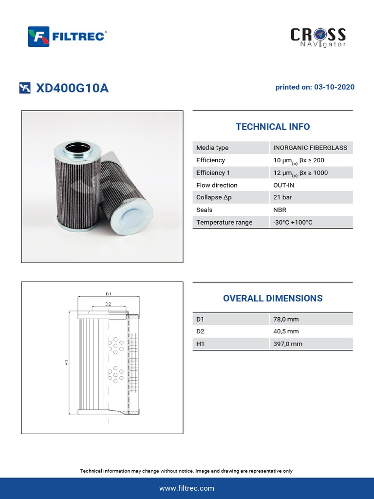 XD400G10A Hydraulic Filter Suitable for Filtrec Replacement main image 0