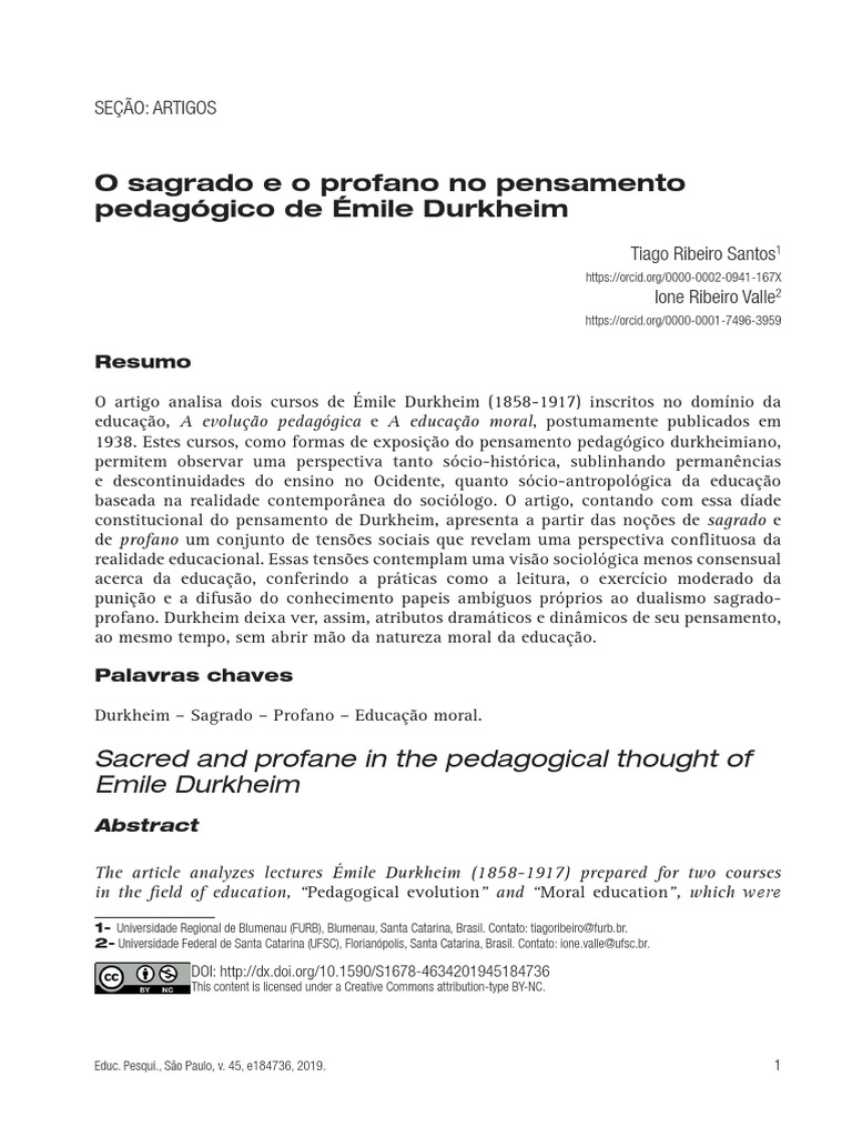 Sagrado e Profano na Educação de Durkheim | PDF | Émile Durkheim ...