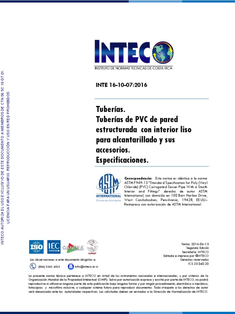 Inte 16-10-07 2016 (Astm F 949) | PDF | Tubería (transporte de fluidos ...