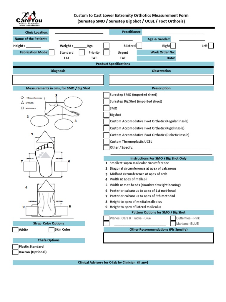Surestep SMO Measurement Form | PDF | Foot | Human Leg