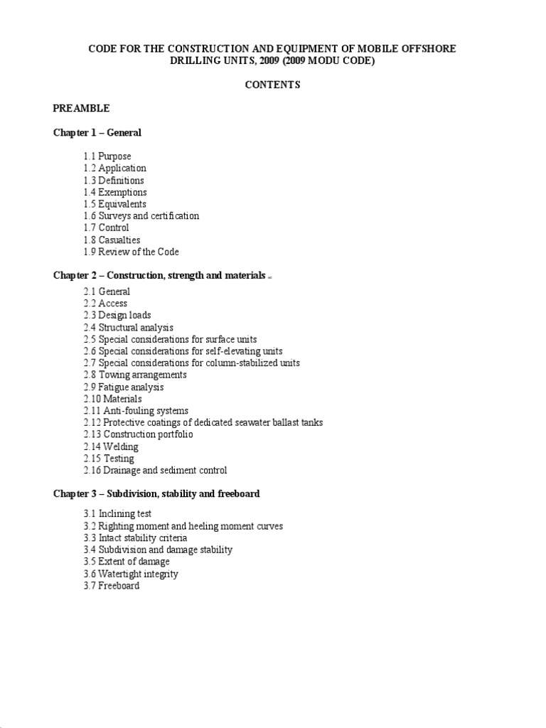 2009 MODU Code for Offshore Drilling Units | PDF