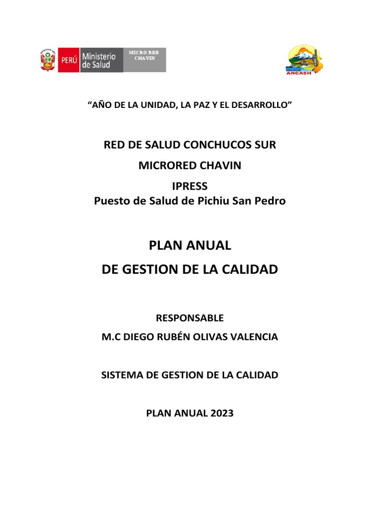 Plan Anual de Calidad en Salud 2023 | PDF | Gestión de la calidad ...