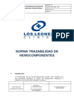 Norma Trazabilidad de Hemocomponentes: Procedimientos Unidad de Medicina Transfusional