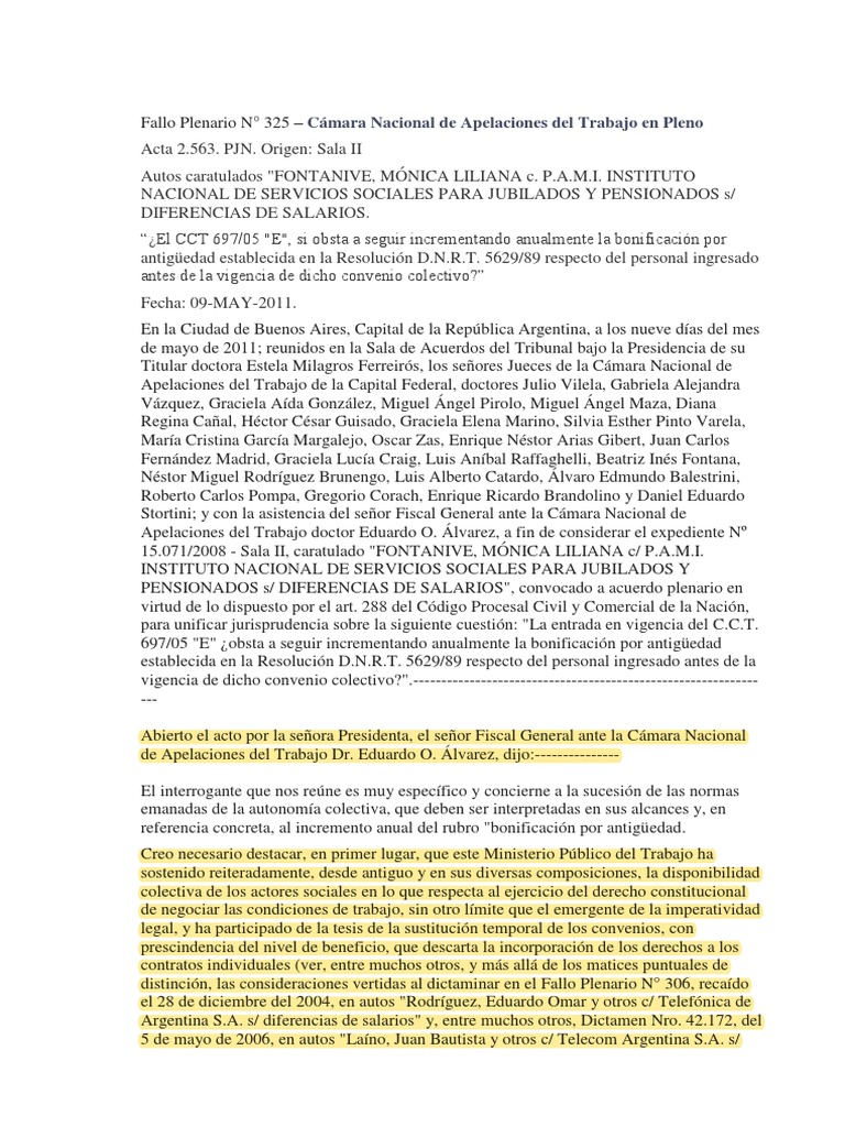 Fallo Plenario sobre Bonificación Antigüedad | PDF | Salario | Acuerdo ...