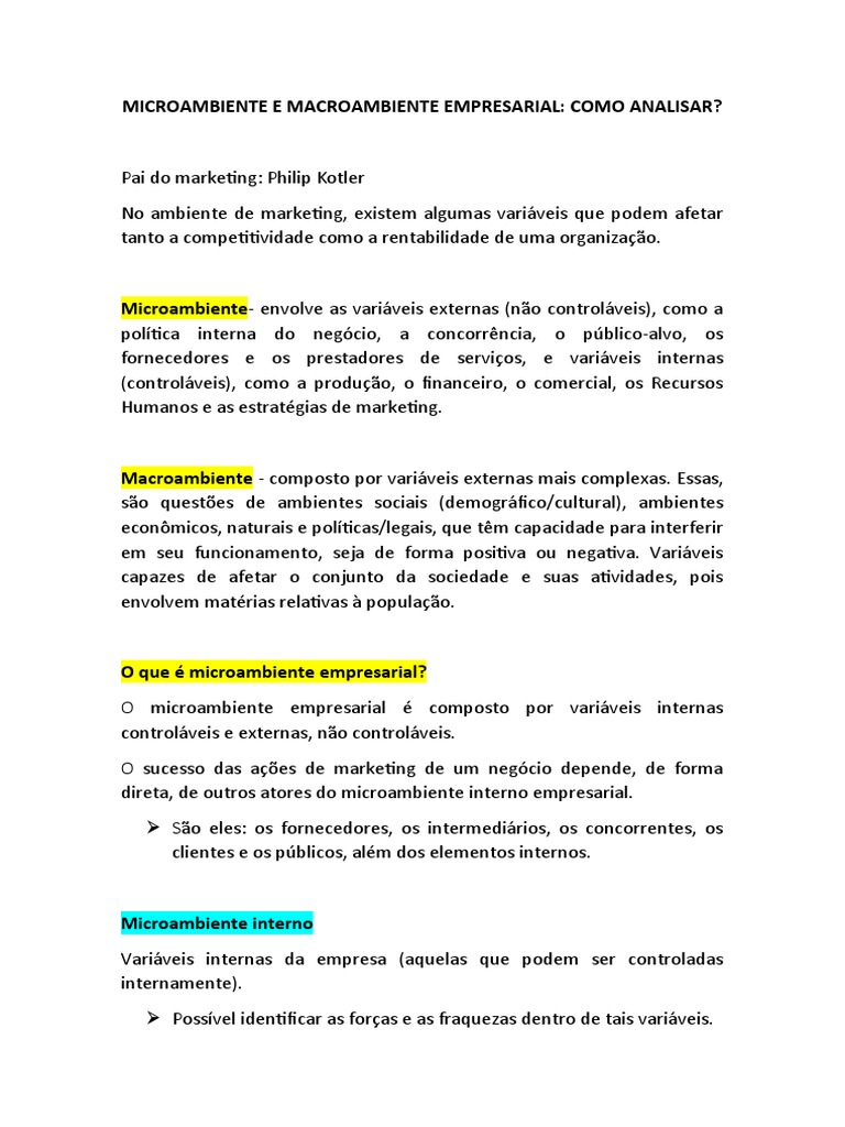 Análise de Micro e Macroambiente Empresarial | PDF | Marketing | Gestão ...