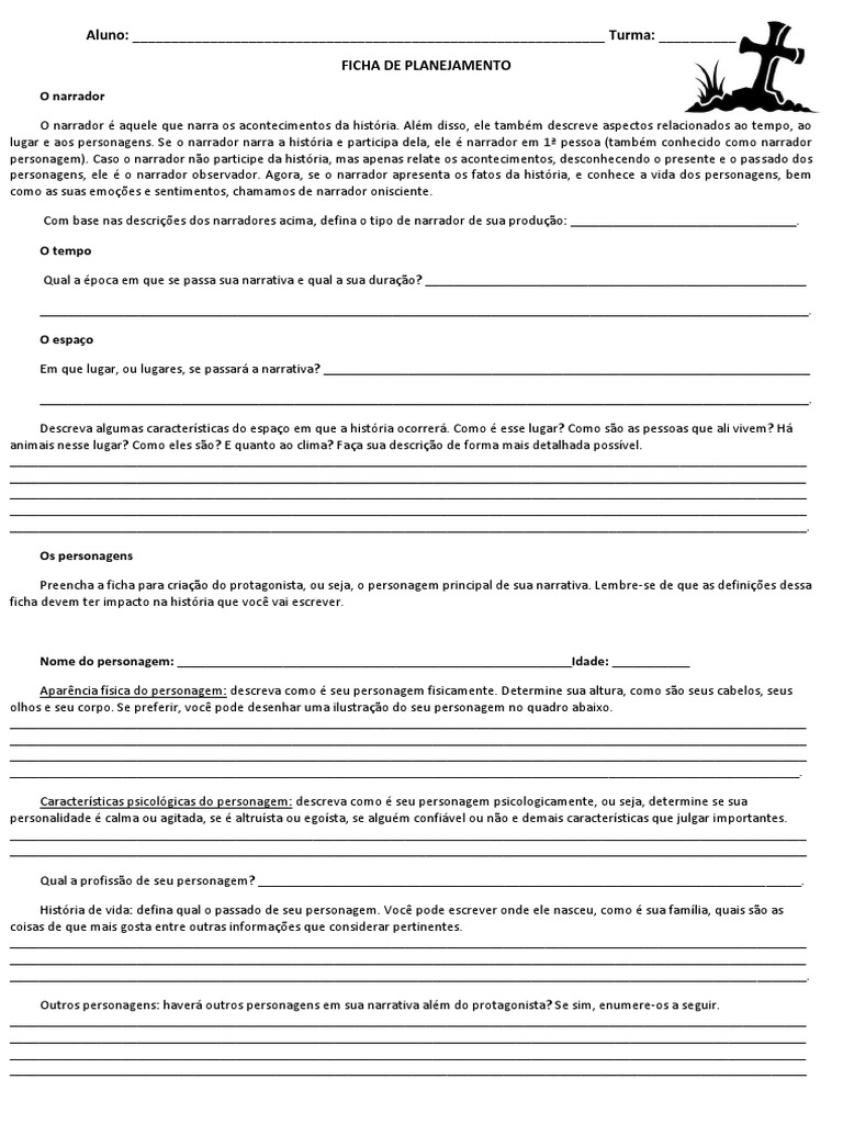 Ficha de Produção - Conto de Terror - 7° Ano | PDF | Narrativa | Psicologia