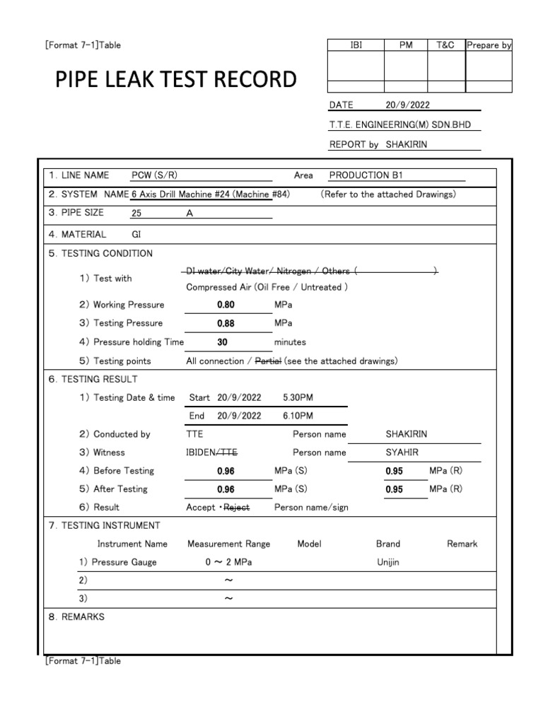 Pipe Leak Test Report | PDF | Civil Engineering | Physical Sciences