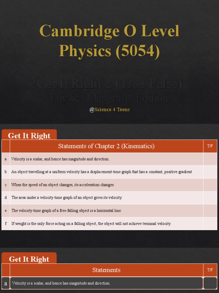 Get It Right 2 Physics Matters O Level | PDF | Velocity | Force