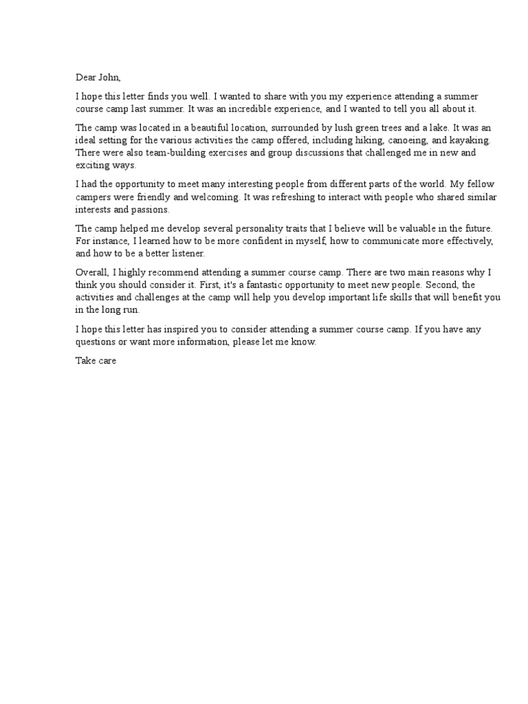 Summer Camp Letter PDF
