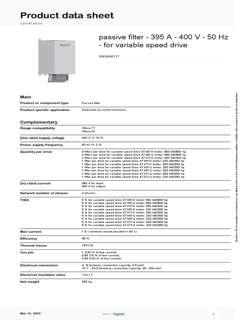 Altivar 71 VW3A46137 PDF Electronic Filter Physical Sciences