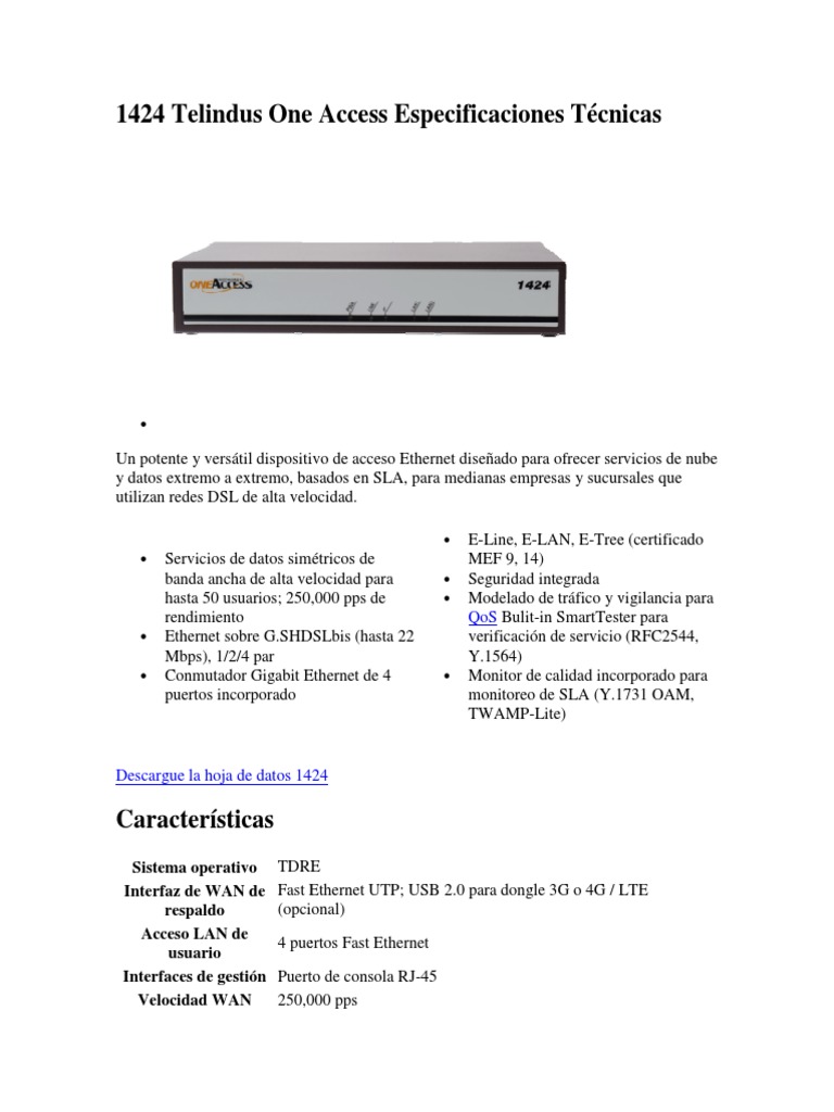 Dispositivo Ethernet Telindus 1424 | PDF | Calidad de servicio | Ethernet