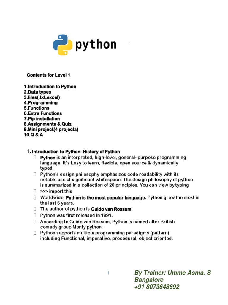 Python Level-1 Notes BY ASMA | PDF | Python (Programming Language ...