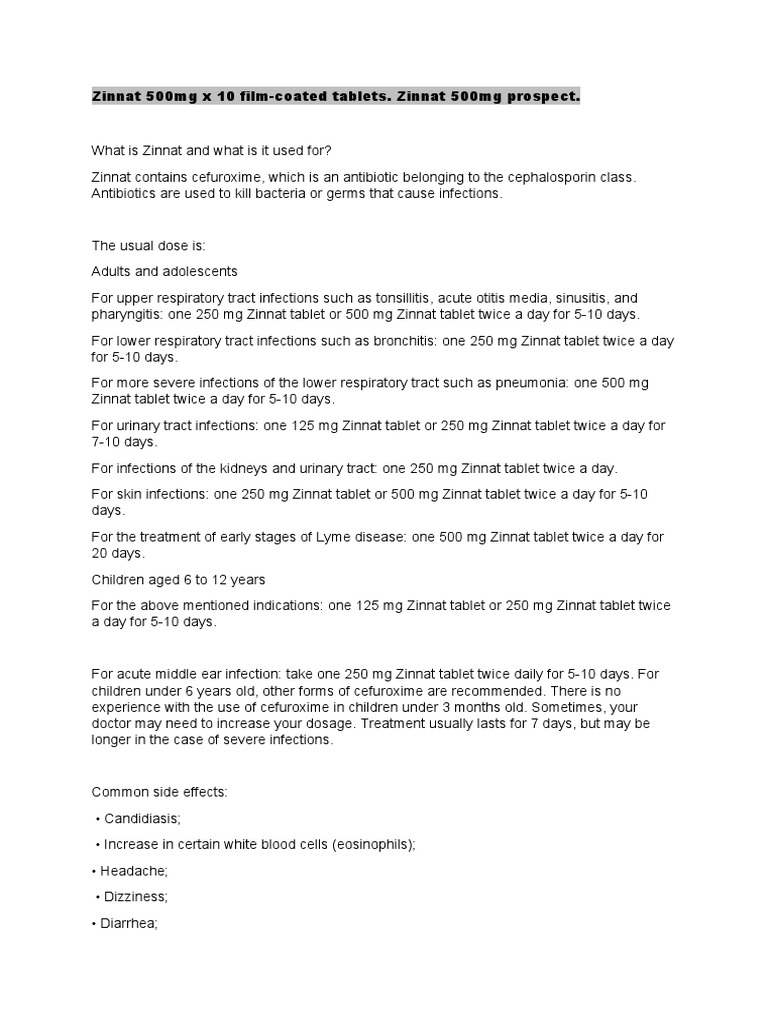 A Guide to Zinnat 500mg Uses, Dosing Instructions, and Side Effects of