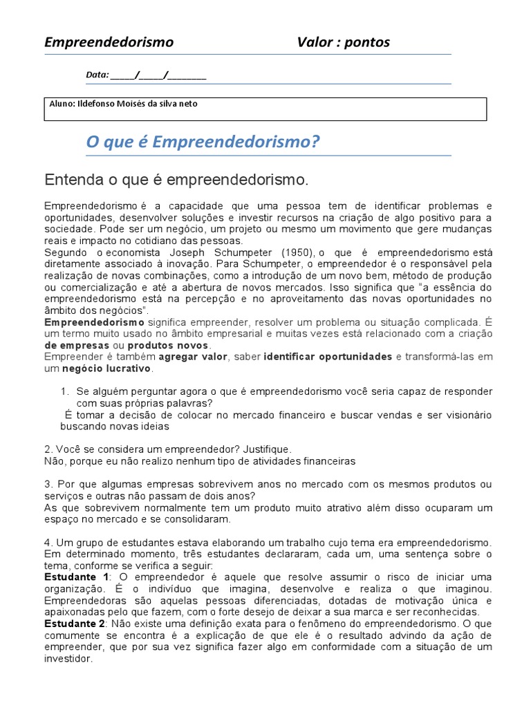 Atividade - 1 - O - Que - Empreendedorismo 2 | PDF | Empreendedorismo ...
