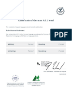 Certificate of German A2.1 Level: Rahul Kumar Budhwani