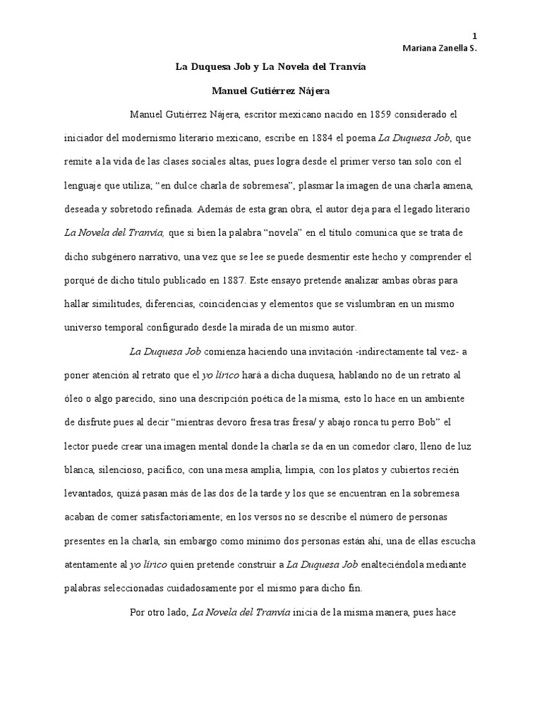 La Duquesa Job y La Novela Del Tranvía PDF Novelas Las artes