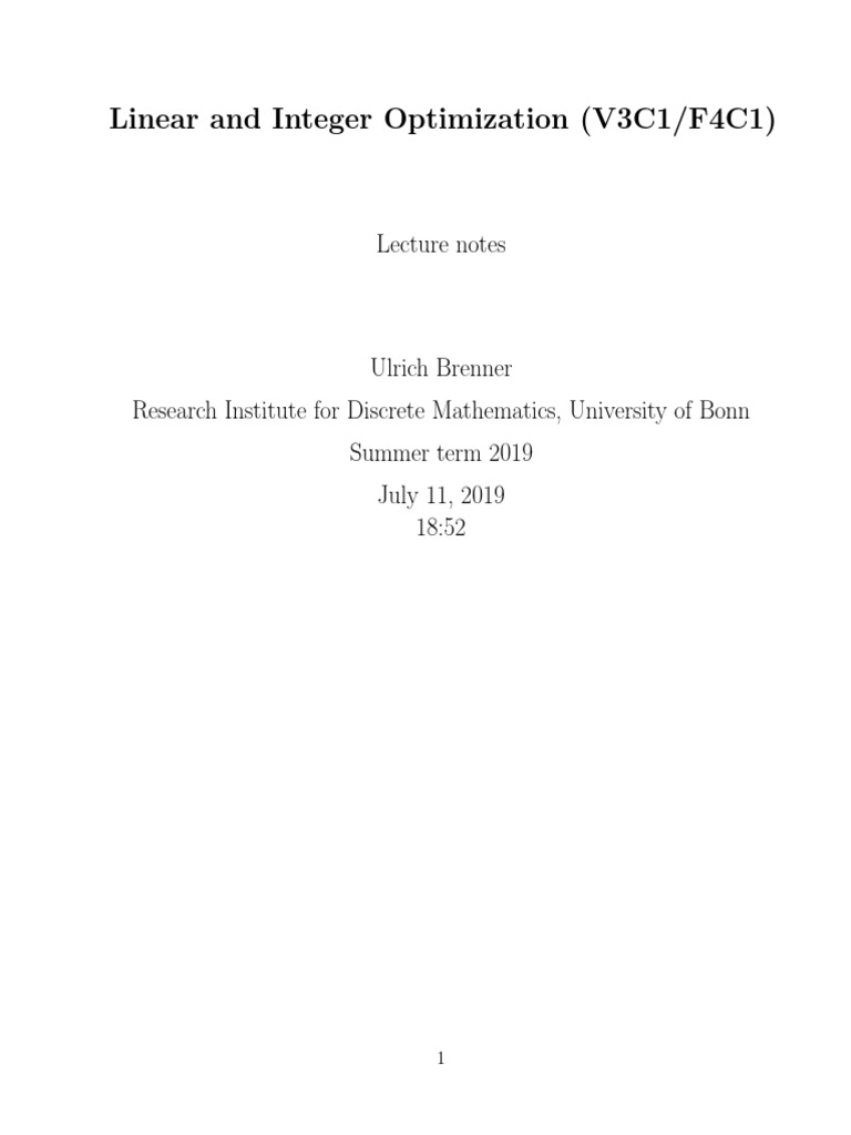 Linear and Integer Optimization (V3C1/F4C1) : Lecture Notes | PDF ...