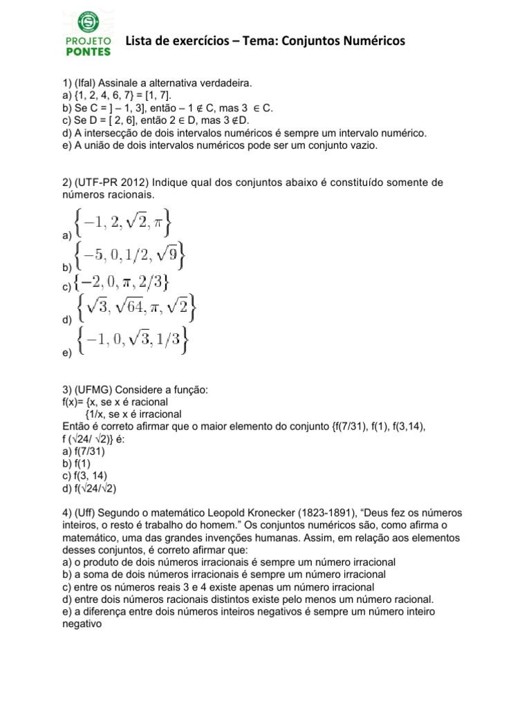 Lista De Exercícios Pdf Número Real Números
