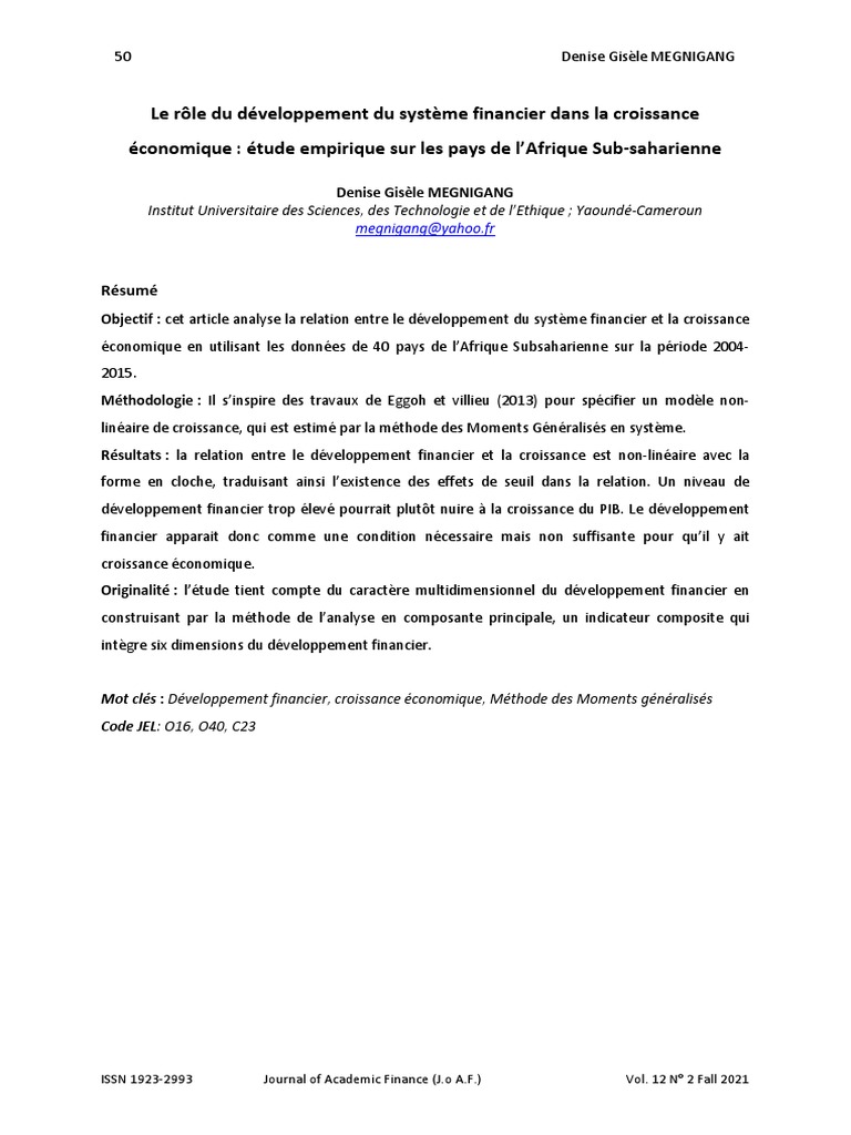 Développement financier et croissance en ASS | PDF | Croissance ...