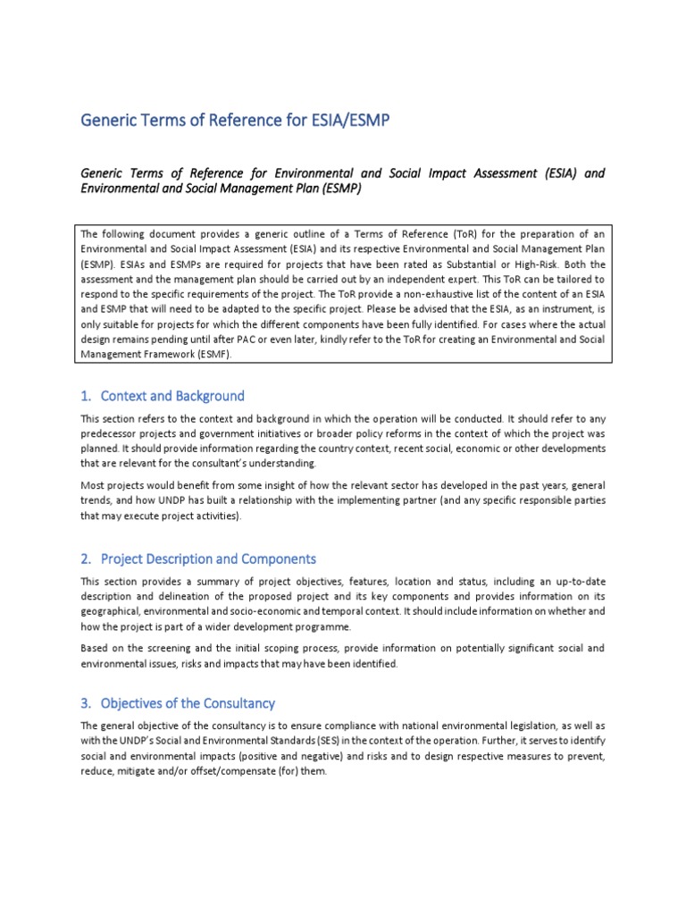 Generic Terms of Reference For ESIA PDF Capacity Building