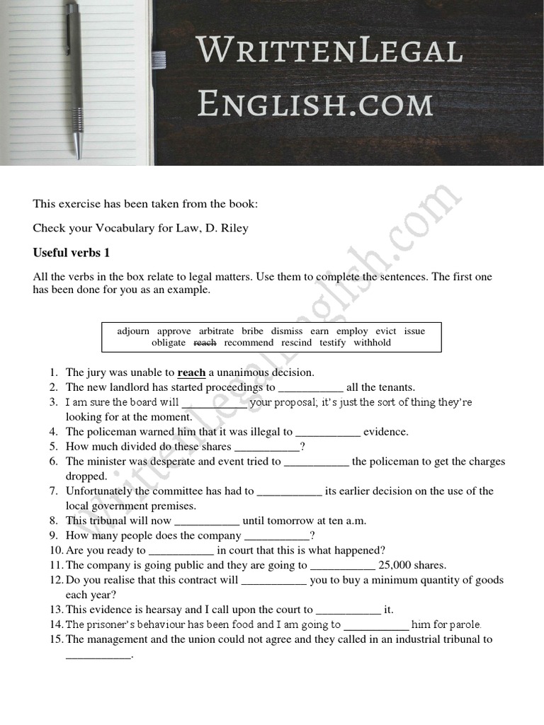Legal Vocabulary Sentence Exercise | PDF