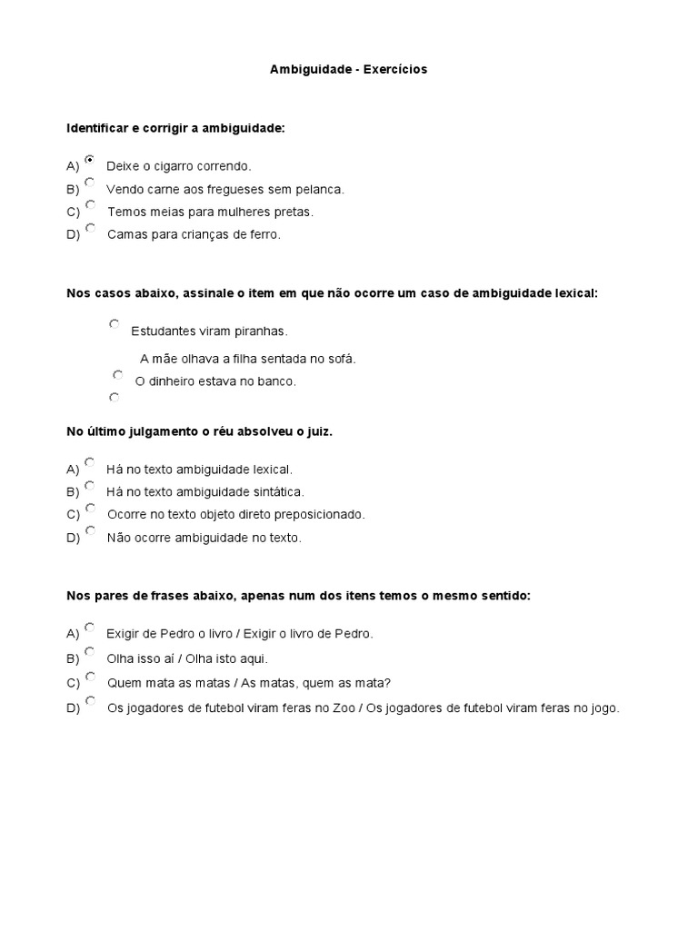 Ambiguidade Exercícios | PDF