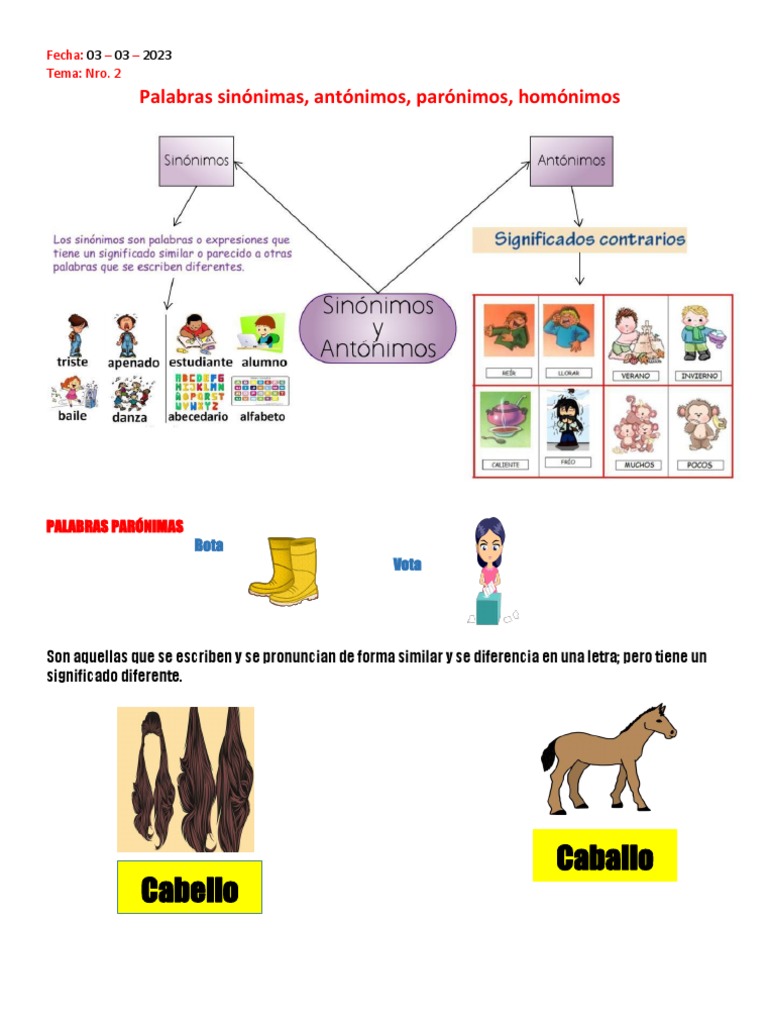 Cabello Caballo Palabras Sin nimas Ant nimos Par nimos Hom nimos PDF