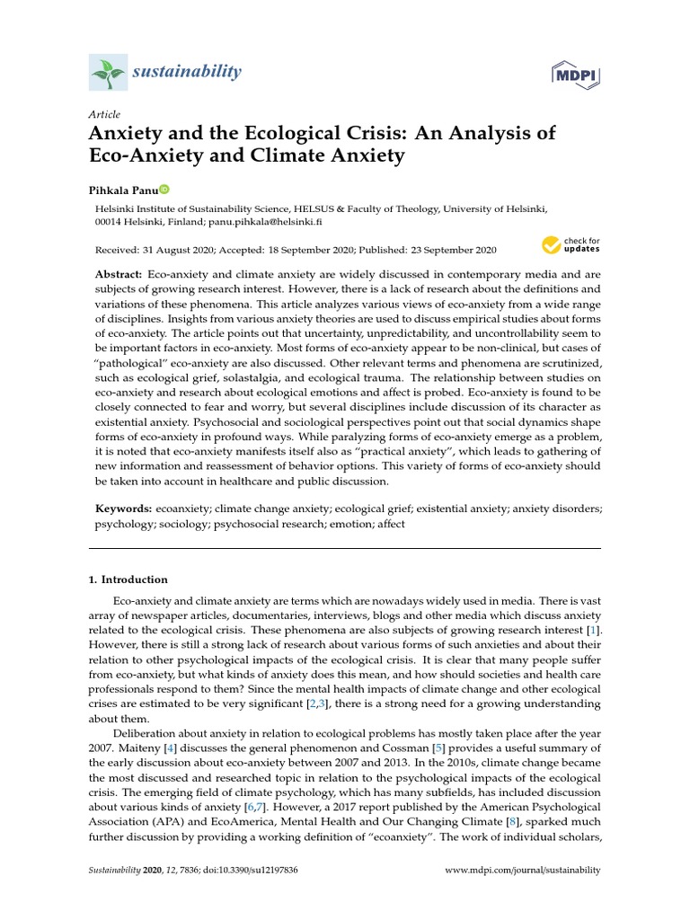 Pihkala (2020) Anxiety and The Ecological Crisis - An Analysis of Eco ...