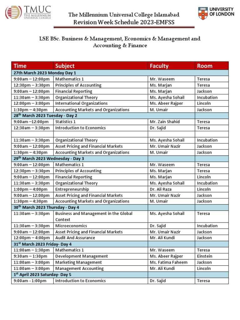 LSE Revision Week 2023 Schedule For Students-1 | PDF | Money | Business ...