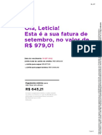 Olá, Leticia! Esta É A Sua Fatura de Setembro, No Valor de R$ 979,01