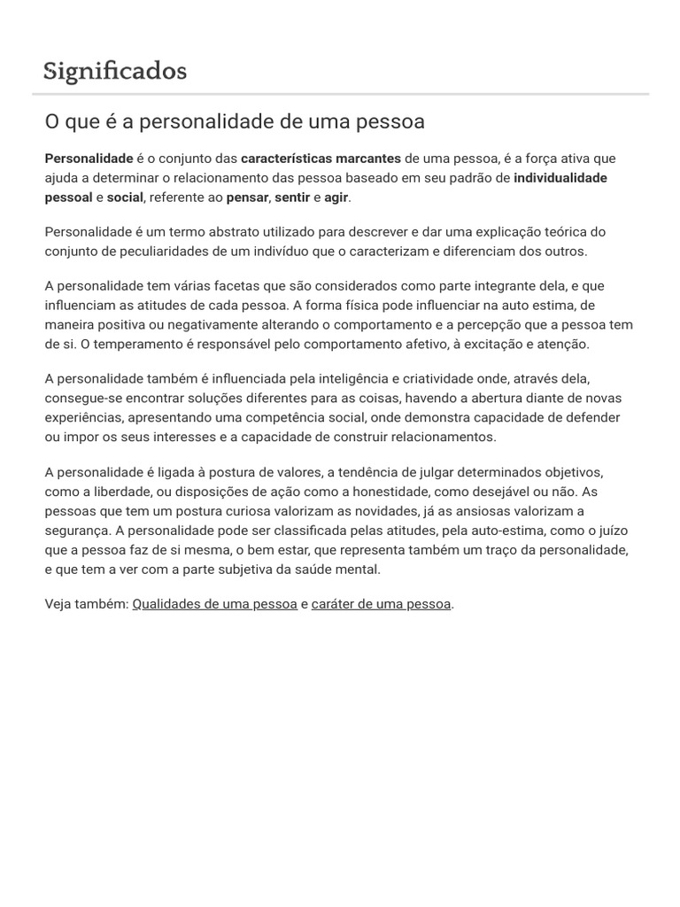 Definição de Personalidade Humana | PDF | Carreira e Crescimento ...