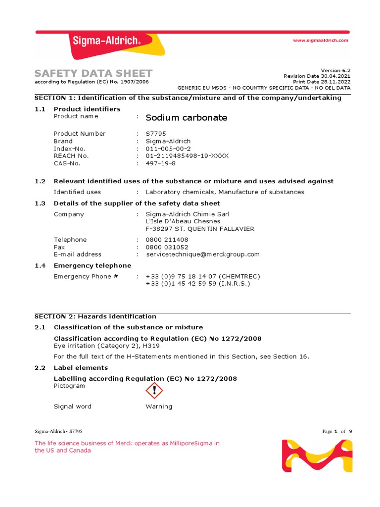Safety Data Sheet Sodium Carbonate PDF Toxicity Firefighting