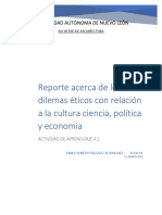 Reporte Acerca de Los Dilemas Éticos Con Relación A La Cultura Ciencia, Política y Economía