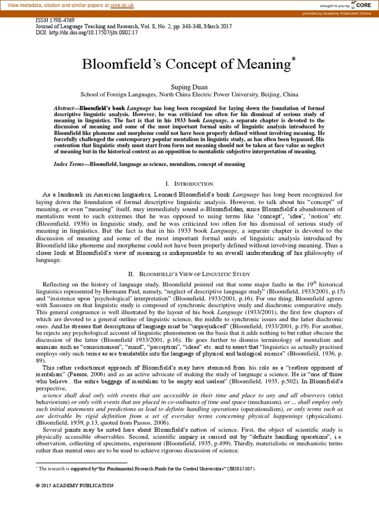 Bloomfield's Concept of Meaning Suping Duan Download Free PDF