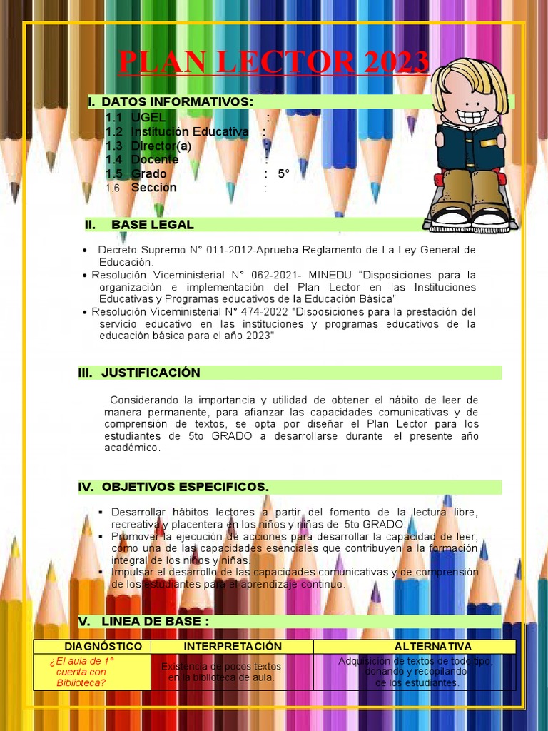 Plan Lector 5to Grado 2023 | PDF | Comprensión lectora | Maestros