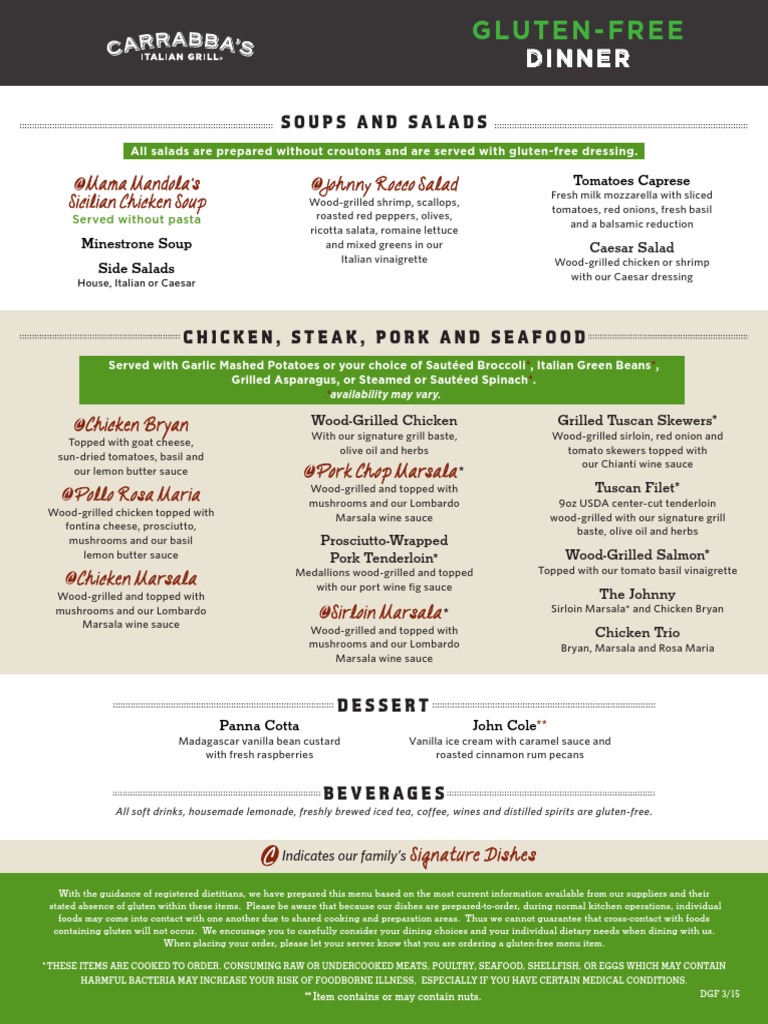 Carrabbas Gluten Free Menu Download Free PDF Salad Drink