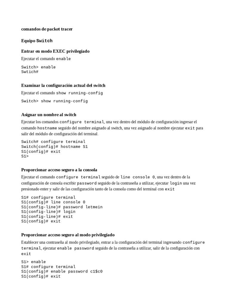 Packet Tracer Switch and Router Commands | PDF | Enrutador (Computación ...