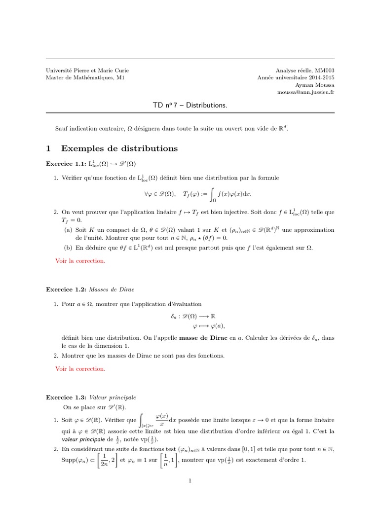 Exercice sur les distributions en mathématiques | PDF | Distribution ...