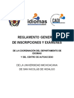 Reglamento General de Inscripciones Y Exámenes: de La Universidad Michoacana de San Nicolás de Hidalgo