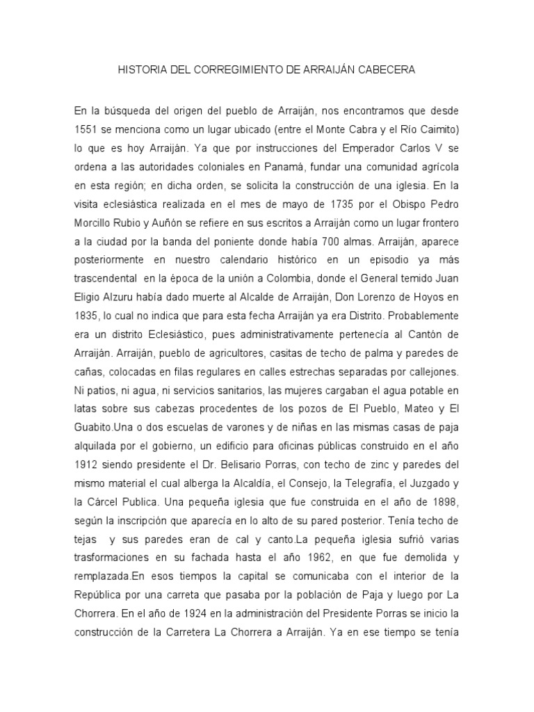 Historia Del Corregimiento de Arraiján Cabecera PDF